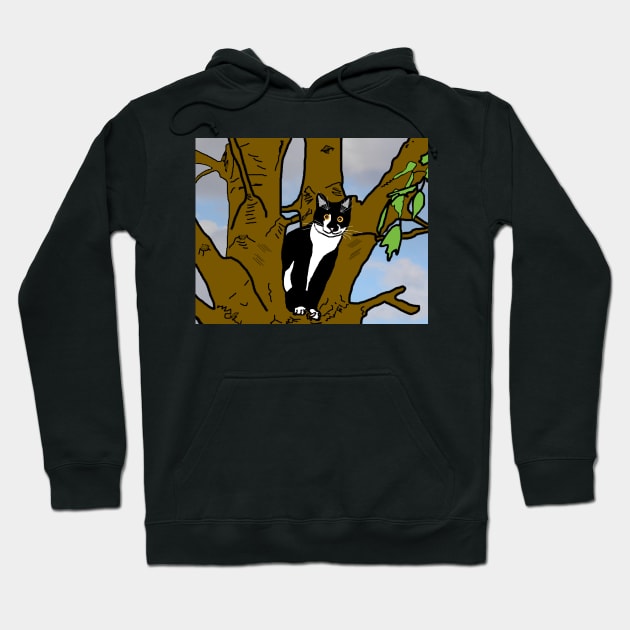 Cute Tuxedo Cat sitting in the tree  Copyright TeAnne Hoodie by TeAnne